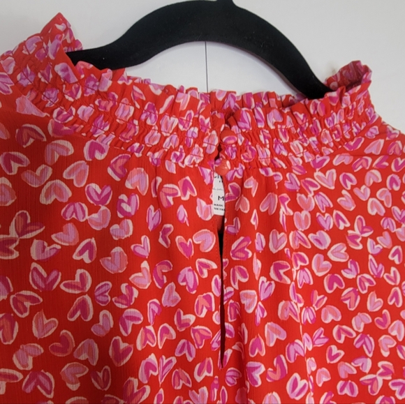 J.Crew Heart Print Blouse Women’s M Red Pink Long Sleeve Romantic Top - Picture 3 of 9
